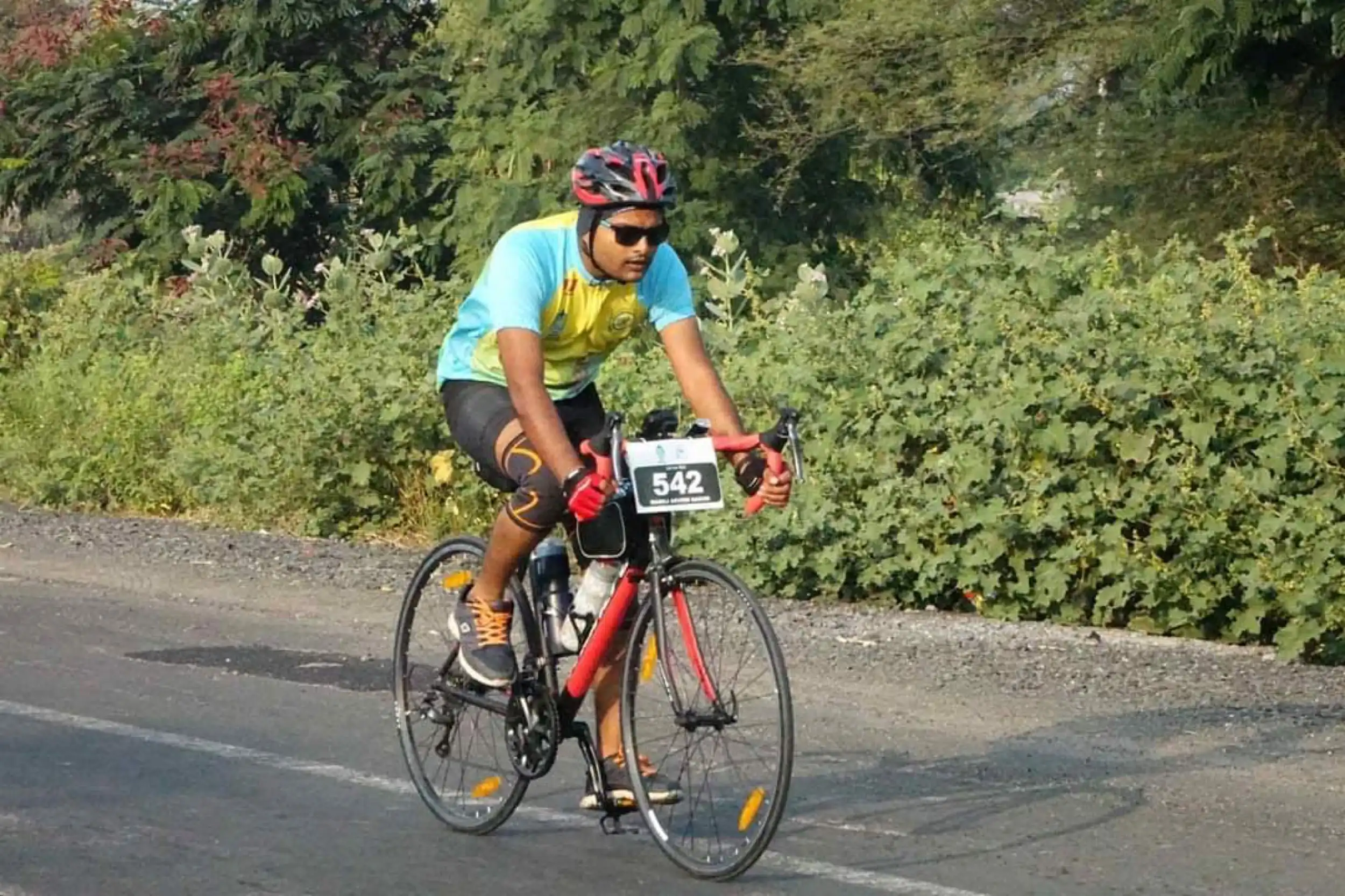 Riding a road bike in a cycling event